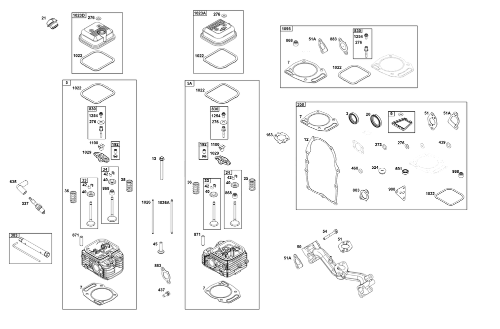 Cylinder Head Group Diagram and Parts List for 356442-0651-F1 200000 - 399999 Briggs and Stratton Engine